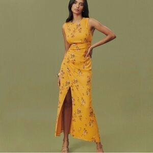 Reformation Ledger Dress size 2 yellow floral Sancerre color midi high slit